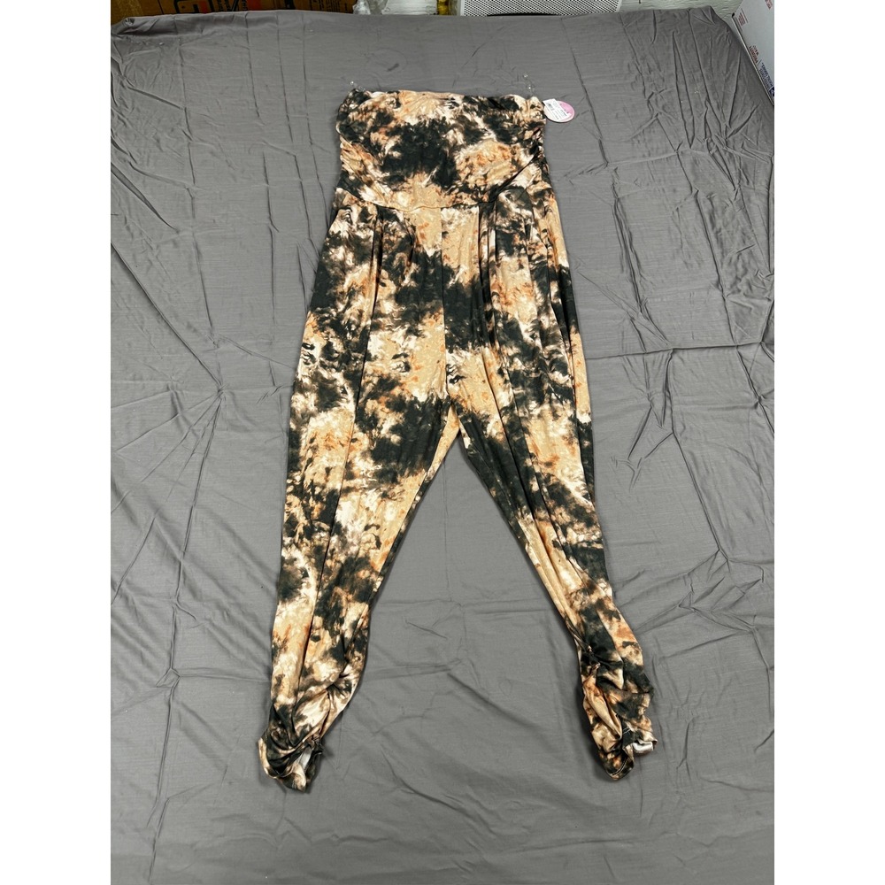 Full Circle Trends Women 3X Tie Dye Strapless Jumpsuit Brown Black Ruched Ankle